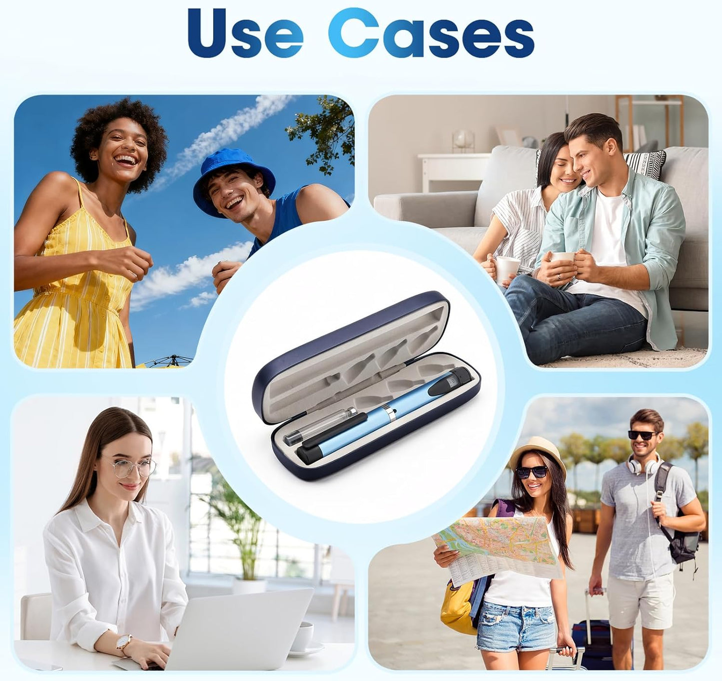 60 Unit Peptide Pen Injector with Protect Case and 2Pcs 3Ml Cartridges | Blue Reusable Metal Research Injection Pen, Precision Dose Adjustment