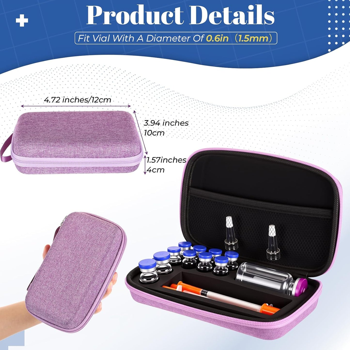 Peptide Case, Bac Water for Peptides, Glp1, Peptide Case for Fridge, 3Ml Vial Storage Cases, Insulin Vial Holder, Fridge Freezer Travel, Only Box(Purple,Classic,8X3Ml+2X10Ml+1X30Ml)