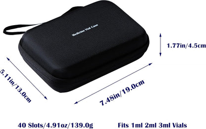 40 Slots, Peptide Case 3Ml for Fridge, Fits 1-3Ml Vial Storage for Peptide, Insulin, GLP-1 Etc,With Hand Strap and Logo,Black, Case Only
