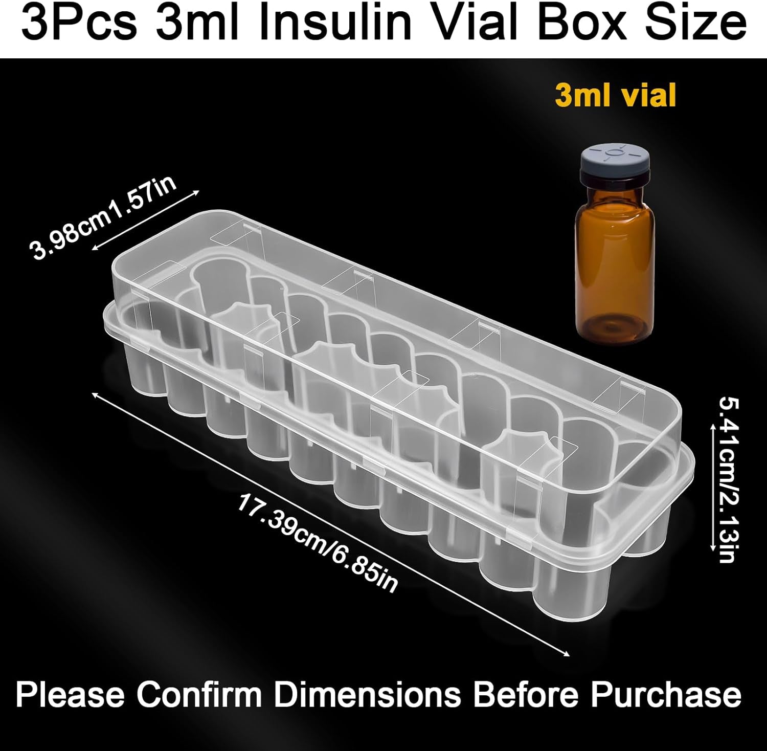 3 Pack Peptide Case for Fridge 24 Slot 3Ml Vials Organizer Stackable Vial Storage Case Insulin Bottle Holder Set Transparent Vial Holder for Refrigerator Organizer Solution Travel Home Portable