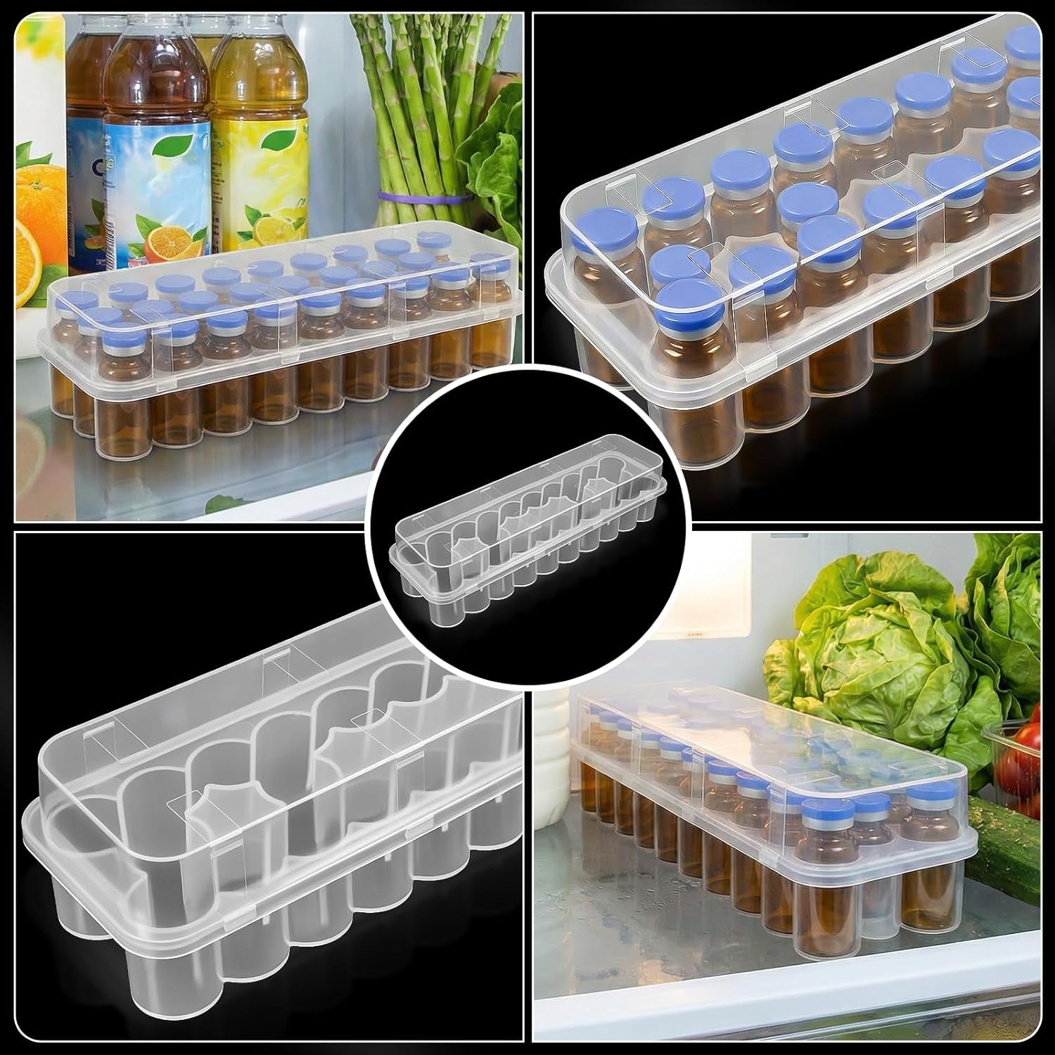 3 Pack Peptide Case for Fridge 24 Slot 3Ml Vials Organizer Stackable Vial Storage Case Insulin Bottle Holder Set Transparent Vial Holder for Refrigerator Organizer Solution Travel Home Portable