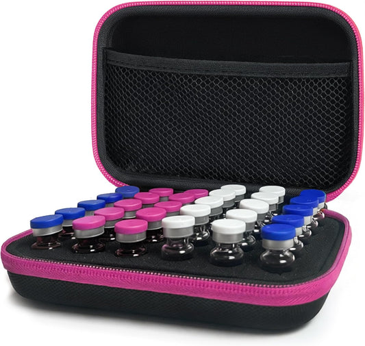 Stylish Rose Red Vial Storage Case - 30 Slots for 1-3ML Bottles, Perfect for Peptides, Insulin, and Essential Oils