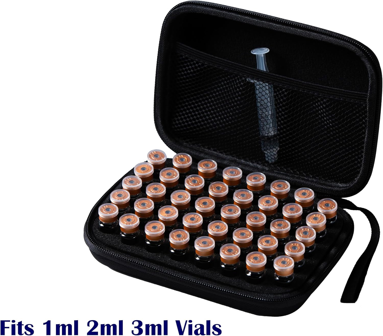 40 Slots, Peptide Case 3Ml for Fridge, Fits 1-3Ml Vial Storage for Peptide, Insulin, GLP-1 Etc,With Hand Strap and Logo,Black, Case Only
