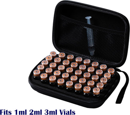40 Slots, Peptide Case 3Ml for Fridge, Fits 1-3Ml Vial Storage for Peptide, Insulin, GLP-1 Etc,With Hand Strap and Logo,Black, Case Only