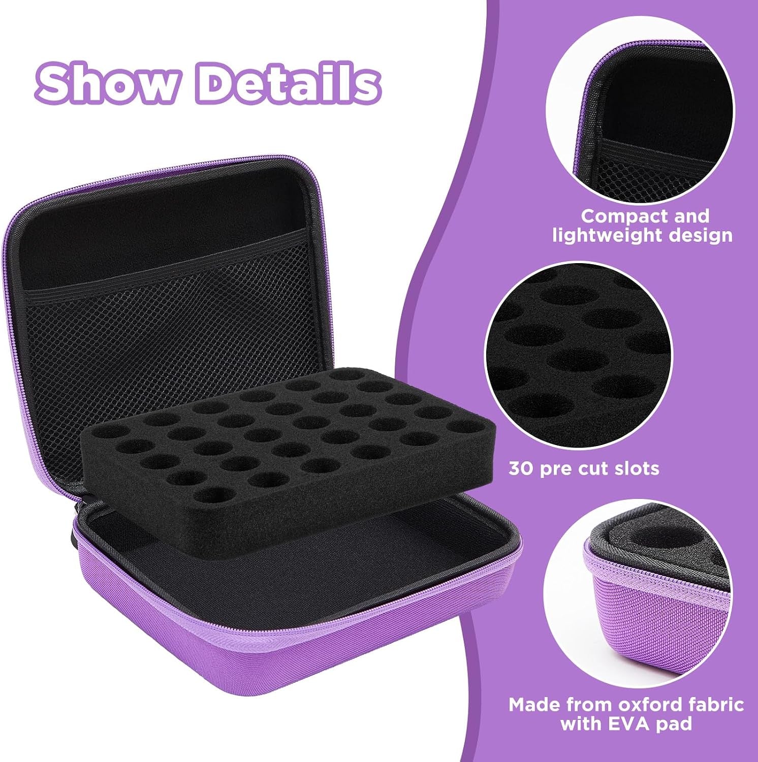 30 Slots Insulin Peptide Fridge Carrying Case Vial Holder Storage Protector Bag, Fits Standard 10Ml Vials, Insulin Cooler Travel Kits Case Organizer Diabetes Protector(Purple)