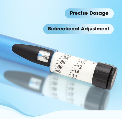60 Unit Peptide Pen Injector with Protect Case and 2Pcs 3Ml Cartridges | Blue Reusable Metal Research Injection Pen, Precision Dose Adjustment