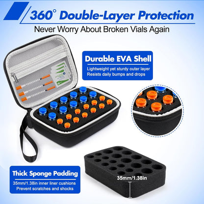 Peptide Case for Fridge, 22 Vial Case for Diabetic Insulin Storage Cases | Vial Case for Fridge Storage Standard 1Ml 3Ml 5Ml 10Ml Diabetes Medication Organizer Peptide Vial Holder W/Strap & Meshpocket