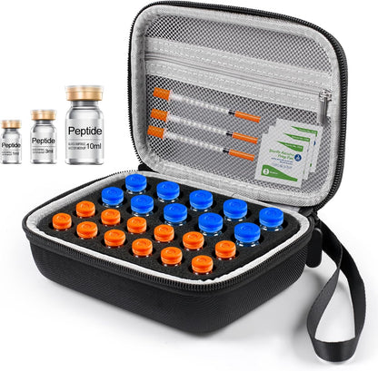 Peptide Case for Fridge, 22 Vial Case for Diabetic Insulin Storage Cases | Vial Case for Fridge Storage Standard 1Ml 3Ml 5Ml 10Ml Diabetes Medication Organizer Peptide Vial Holder W/Strap & Meshpocket