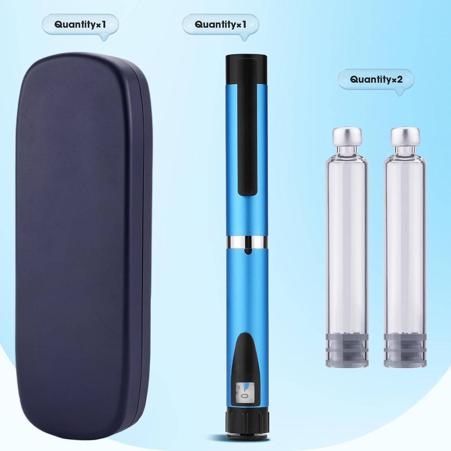 60 Unit Peptide Pen Injector with Protect Case and 2Pcs 3Ml Cartridges | Blue Reusable Metal Research Injection Pen, Precision Dose Adjustment