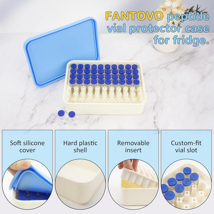 3Ml Vial Peptide Storage Case, 70-Slot Hard Shell Peptide & Insulin Vial Holder with Soft Insert & Silicone Lid - Freezer & Refrigerator Safe, Compact for Home & Travel (Case Only)
