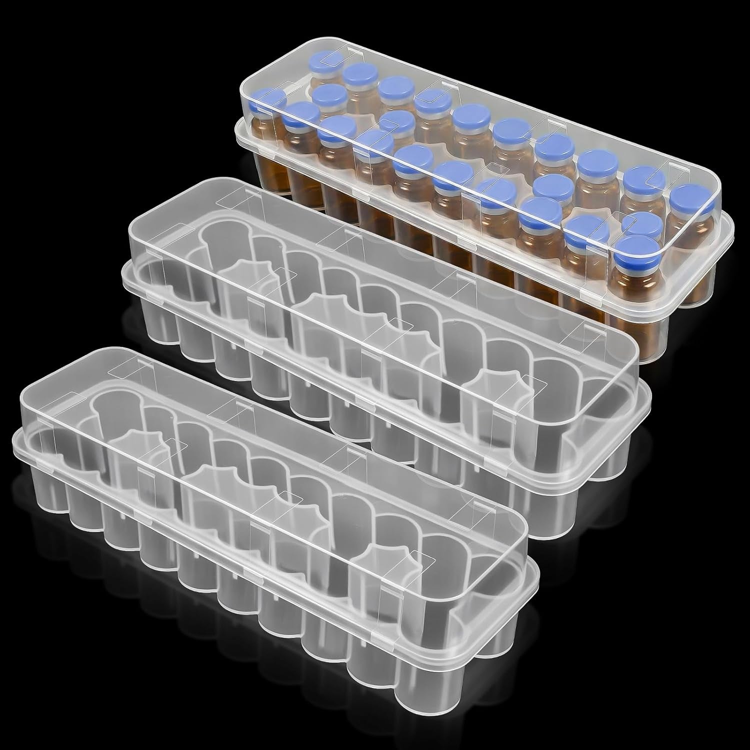 3 Pack Peptide Case for Fridge 24 Slot 3Ml Vials Organizer Stackable Vial Storage Case Insulin Bottle Holder Set Transparent Vial Holder for Refrigerator Organizer Solution Travel Home Portable