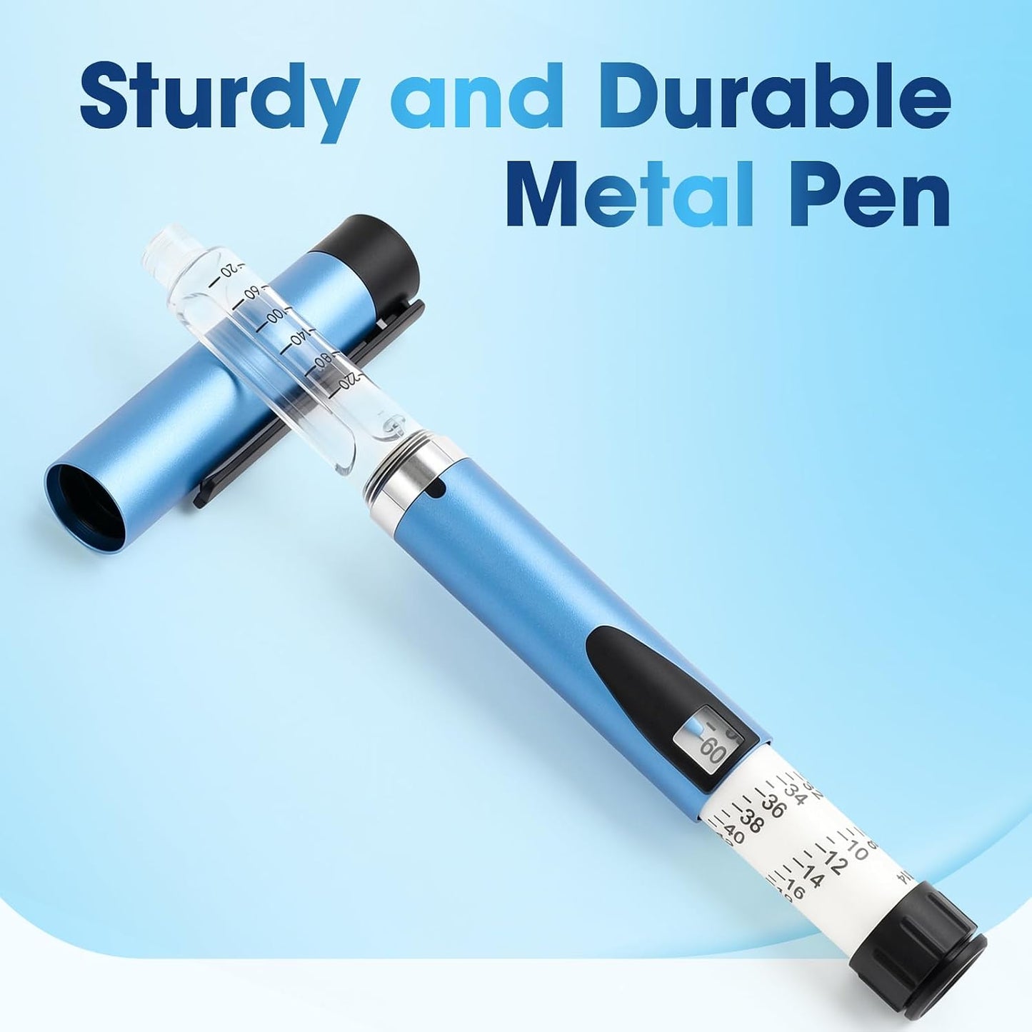 60 Unit Peptide Pen Injector with Protect Case and 2Pcs 3Ml Cartridges | Blue Reusable Metal Research Injection Pen, Precision Dose Adjustment