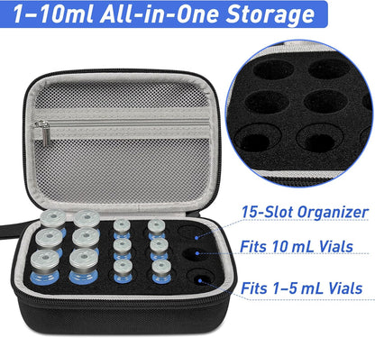 3/5/10ML Peptide Case – 15-Slot Peptide Organizer with Mesh Pocket, Fits 3Ml 5Ml and 10Ml Vials Bottles, Peptide Storage Case for Fridge (Bag Only)
