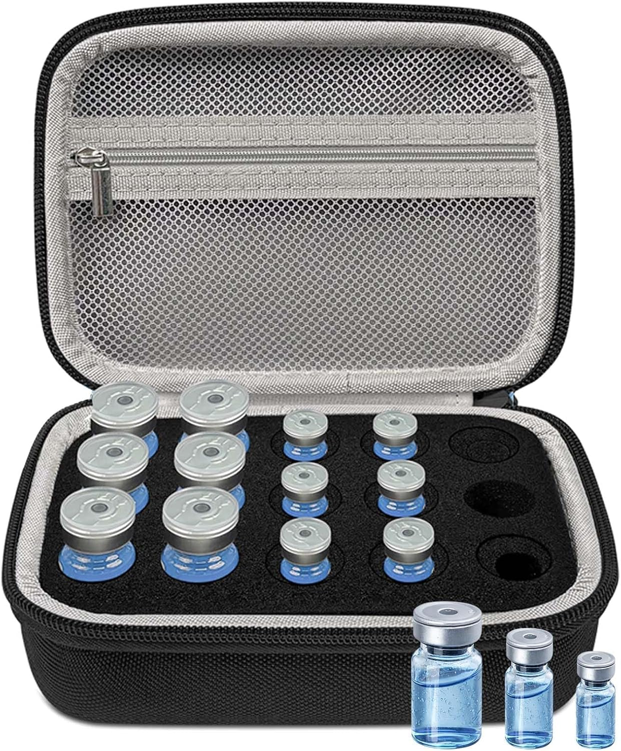 3/5/10ML Peptide Case – 15-Slot Peptide Organizer with Mesh Pocket, Fits 3Ml 5Ml and 10Ml Vials Bottles, Peptide Storage Case for Fridge (Bag Only)